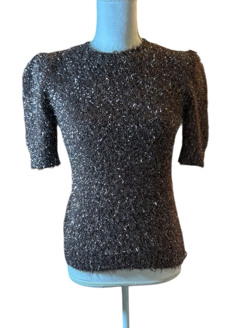 Rachel Zoe Brown & Silver Sparkle Short Sleeve Sweater